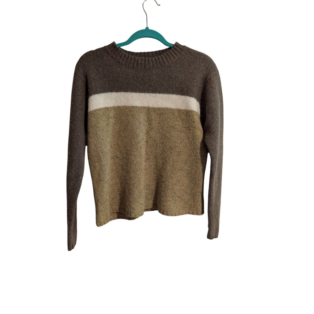 American Eagle Sweater Womens M Brown Colorblock Shetland Wool Crew Neck Vintage